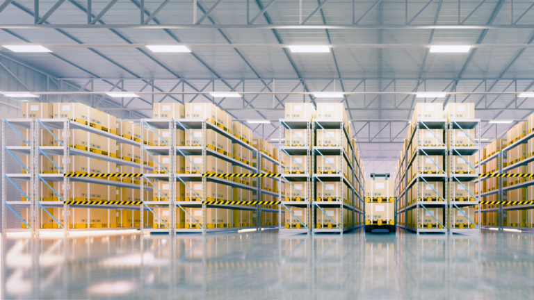used pallet racking system holding boxes in a warehouse warehouse solutions ohio